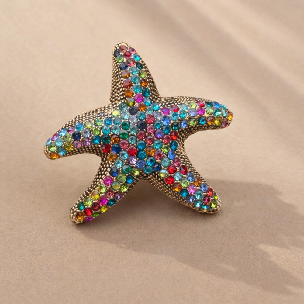 Anthropologie Multicolor Crystal Starfish Brooch